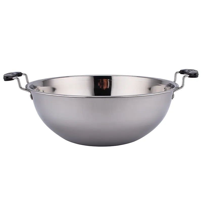 Hot Selling Home Keuken Rvs Ronde Wok Kookpot Met Dubbel Handvat