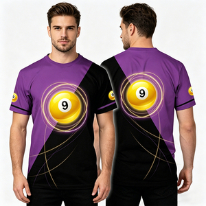 Camiseta Deportiva Casual de Manga Corta con Cuello Redondo y Diseño de Ondas Dinámicas en Bloques de Color Negro, Sublimación 3D de 9 Bolas para Hombre S.Q.F. - Product Image 2