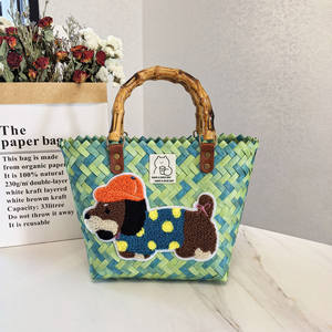 Sac de plage en coton moderne vintage rayé Weenie Dog pour femmes avec pendentif en corde de nylon et portage <span class=keywords><strong>à</strong></span> la main - Product Image 2