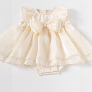 Abito <span class=keywords><strong>Elegante</strong></span> Estivo 2026 per Bambina in Tulle Morbido, Vestito da Compleanno Stile Principessa per Neonata di Un Anno, Senza Maniche con Fiocco - Product Image 2
