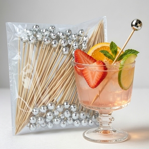 100 Stuzzicadenti Decorativi in Bambù Argentato da 12cm <span class=keywords><strong>per</strong></span> Cocktail, Ideali <span class=keywords><strong>per</strong></span> <span class=keywords><strong>Compleanni</strong></span>, Matrimoni e Feste - Product Image 1