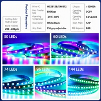 Bande LED RGB WS2812B/SK6812 5V basse tension, contrôle par pixel unique, étanche IP20/65/67/68 pour effets lumineux dynamiques