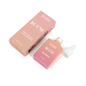 Custom printing 30ml 60ml rectangle dropper bottle with paper box packaging square dropper bottle with pink paper box
