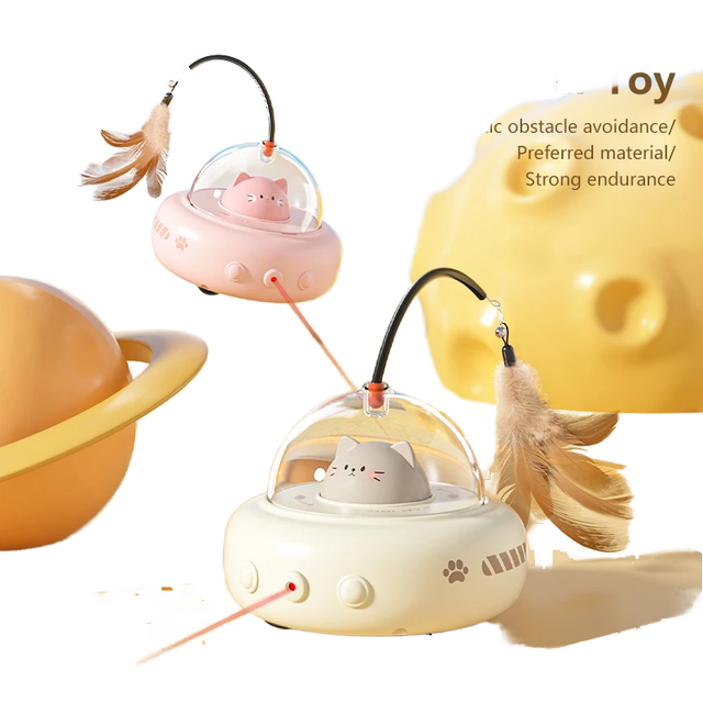 Eyes-Safe Interactive Automatic Cat Toy-Auto-Dimming LED Laser + Fluttering Feathers Plastic Construction Recommended Exercise