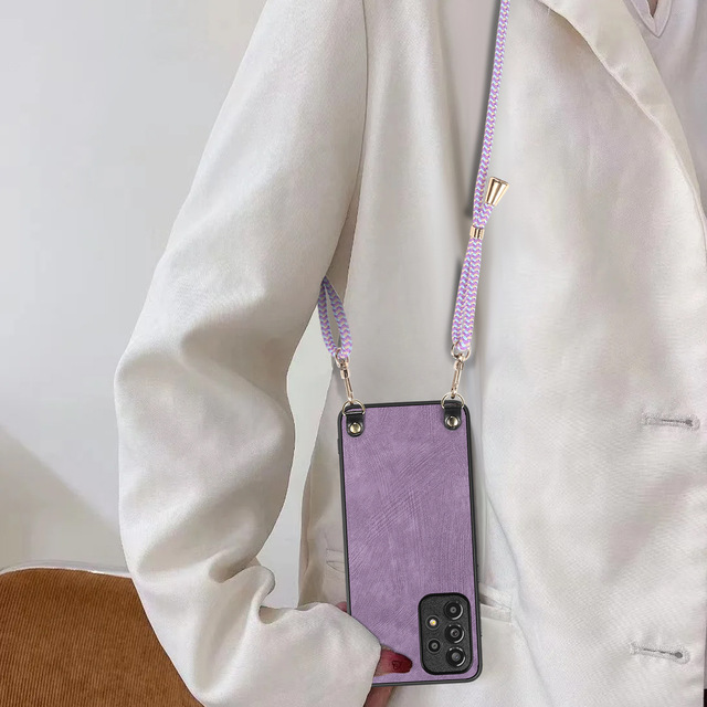 Wholesale Hot Sale 2025 New Long Hand Strap Crossbody Solid Color Internet Celebrity Phone Case for Samsung S25 S24 Ultra A55