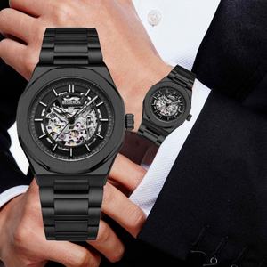 Montre squelette mécanique personnalisée OEM pour femme, en acier inoxydable, étanche, dorée, lumineuse, mouvement automatique japonais, pour homme et femme - Product Image 5