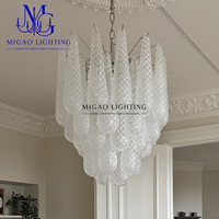Lustre en verre vintage français médiéval de luxe, suspension texturée en gouttes d'eau transparentes pour villa, salle à manger, salon, chambre