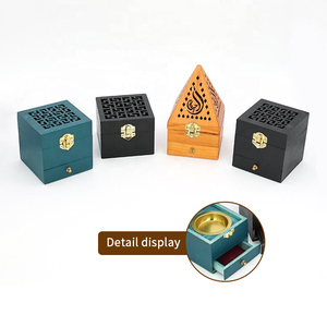 수제 소나무 피라미드 향 버너 세트, 아랍 향 공예품 및 양초용 나무 스틱 홀더 버너 박스 포함 - Product Image 5