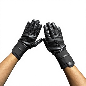 MARGINAL Baseball Batting Gloves <b>Black</b> Leather Wrist Support <b>Hook</b> And Loop Closure Unisex Adult Training - Product Image 1