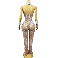 Novance Y6020 Nouveau Produit 2026 Combinaison Femme en Maille Transparente Ornée de Strass et de Perles pour Scène et Danse, Tenue de Spectacle pour Chanteuse et Boîte de Nuit
