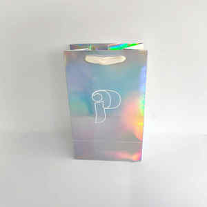 Bolsa de papel con purpurina holográfica personalizada bolsa de regalo de compras delgada con logotipo fabricado para regalos corporativos personalizados - Product Image 4