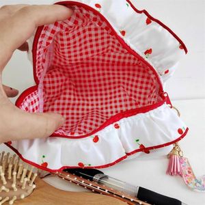 Floral Print Eco-Friendly <b>Large</b> Capacity for Organizer Custom Women's Ruffle Quilted Cosmetic <b>Bag</b> Zipper Travel Gingham - Product Image 5