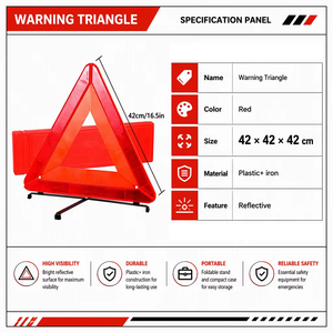 Triangle <span class=keywords><strong>de</strong></span> signalisation réfléchissant 42 cm pour assistance en cas <span class=keywords><strong>de</strong></span> panne <span class=keywords><strong>de</strong></span> véhicule - Outil d'urgence en plastique durable pour <span class=keywords><strong>voiture</strong></span> - Product Image 3