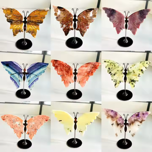 Mariposa de cristal natural de varios <span class=keywords><strong>materiales</strong></span> al por mayor con alas de mariposa de amatista de cuarzo curativo soporte decoración del hogar - Product Image 6