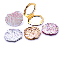 Miroir de maquillage compact en forme de coquillage, double face, portable, miroir de poche en forme de coquillage pour les voyages et les cadeaux