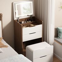 Perabot Kamar Tidur Modern Eropa dengan Penyimpanan Terintegrasi Tinggi, Meja Rias Kecil Ramah Lingkungan dengan Cermin Berlampu, Laci, dan Bangku