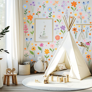 Watercolor Multicolor Wild Flower <strong>Wall</strong> Decals Hand Drawn <strong>Daisy</strong> Floral Removable <strong>Wall</strong> <strong>Stickers</strong> <strong>for</strong> Baby Girl Room - Product Image 2