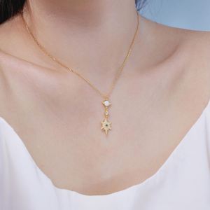 Dylam New Designer 925 Sterling Silver Link Chain Fine Fashion 5A Cubic Zirconia Synthetic <b>Opal</b> Stone Hexagram <b>Pendant</b> Necklace - Product Image 2