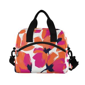Sac à lunch isotherme à motif floral abstrait avec fermeture éclair et sangle réglable pour le rangement des aliments - Product Image 1
