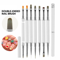 Pinceaux à ongles double embout avec logo personnalisé, 6 pièces, manche en métal, poils en nylon, ensemble de stylos pour la peinture, le traçage et la sculpture des ongles