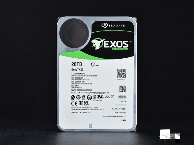 Seagate 20TB Exos X20 Enterprise Hard Drive, Model ST20000NM007D, SATA Interface, 7200 RPM, 256MB Cache