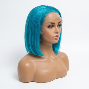 Promotion 33$ Perruques Bob 13x4 en Cheveux Humains Raides Colorés Gris Rose Bleu Vert Brésiliennes 10 Pouces Cheveux Naturels Remy - Product Image 5