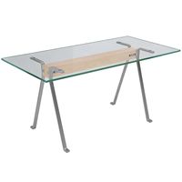 Table à manger rectangulaire moderne en verre trempé transparent avec design à panneaux pour salon, appartement, hôtel