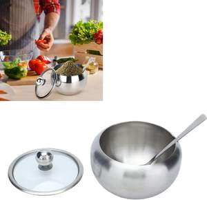 โถแก้วฝ้าพร้อมฝาและช้อนสำหรับใส่น้ำตาล พริกไทย เกลือ เครื่องเทศ สแตนเลส ปลอดภัยต่อสิ่งแวดล้อม - Product Image 5