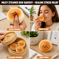 Jouet anti-stress personnalisé en TPR en forme de pain vapeur, mini-boulette Dim Sum, jouet souple en forme de nourriture, en boîte vapeur, vente en gros OEM en vrac