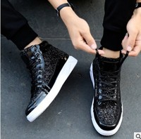 Baskets de danse urbaine montantes brillantes et élégantes pour hommes, grandes tailles, en cuir décontracté, livraison rapide