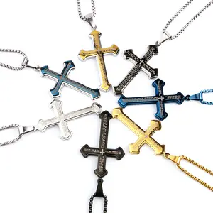 New Creative Customized Stainless Steel Multi layer Multi color Men's Cross Text Necklace