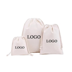 Pochette en mousseline de coton recyclée personnalisée avec logo pour bijoux, sacs à chaussures en toile de coton avec cordon de serrage, sacs anti-poussière en coton avec logo - Product Image 1