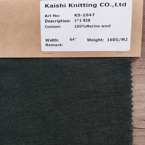 Wholesale Customized 1*1 RIB 100% Merino Wool Fabric Knitting For Sweatershirt