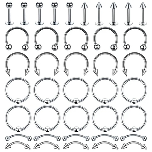 Lote de 30 Piezas de Joyería para <span class=keywords><strong>Piercing</strong></span> Corporal de Acero Inoxidable 316L al por Mayor Anillo para Nariz Barra para Lengua Ceja Labret Perno Herradura CBR - Product Image 1