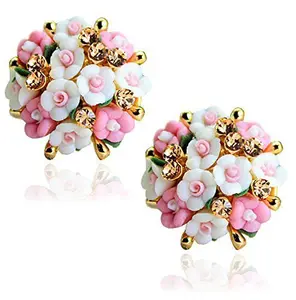 Fashion Ceramic Jewelry Alloy Crystal Flowers Clip Stud Earrings