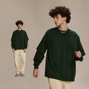 Nueva Colección de <span class=keywords><strong>Ropa</strong></span> Masculina de <span class=keywords><strong>Marca</strong></span> de Moda Otoñal, Camiseta Básica de Punto 100% Algodón, Diseño Sólido, Holgada, Informal, de Dos Piezas - Product Image 3