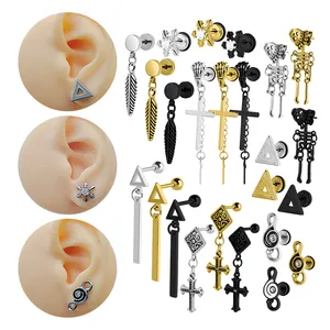 Wholesale Punk Earrings Stainless Steel Gold Plated Fashion Men Women Jewelry Dangling Cross Earrings