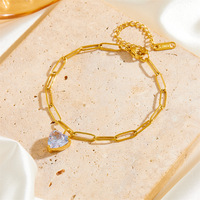 Bracelet unisexe Jiachen en alliage de zinc plaqué or 18 carats avec pierre naturelle taille cœur et sertissage griffe, idéal pour mariage et fiançailles