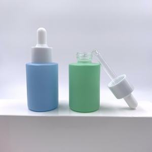 Factory Price 30ml 50ml Flat Shoulder Frosting Colorful <b>Glass</b> Cosmetic Essential Oil Macaron <b>Dropper</b> <b>Bottle</b> - Product Image 5