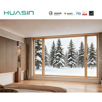 Huasin, fabricant de fenêtres en bois plaqué aluminium à cadre étroit en chêne blanc, nouvelle conception personnalisée, entrepôt indonésien 2025