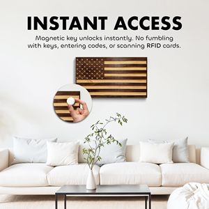 Gabinete de Almacenamiento Oculto con Bandera Americana Tallada a <span class=keywords><strong>Mano</strong></span>, Caja Fuerte de Pared de Madera para Armas de Fuego con Interior de Espuma, Decoración de Pared - Product Image 4