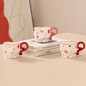Taza de Cerámica con Asa de Corazón, Diseño Romántico Rojo, Taza de Café con Patrón de Amor, Regalo Único para el Día de San Valentín para Ella, Tazas de Té para Parejas - Product Image 4