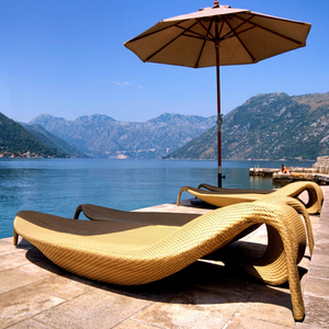Contemporary Rattan Sun Lounger with Solid Back, Modern Outdoor <b>Lounge</b> <b>Chair</b> for Patio, Garden, Poolside and Terrace Relaxation - Product Image 1
