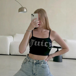 Women's Velvet 100% Cotton Breathable Anti-Pilling O-Neck Crop <b>Cami</b> <b>Top</b> Sleeveless Spaghetti Strap Tank Vest - Product Image 3