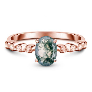Women's 925 <b>Silver</b> Oval <b>Emerald</b> <b>Ring</b> With Oval Agate Accents Classic Engagement Gemstone <b>Ring</b> Prong Setting - Product Image 2
