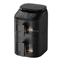 ANWELL Friteuses à air chaud doubles 10 fonctions 4,5L+6,5L 11L avec réservoir d'eau à vapeur réel, grande capacité, empilables, avec fenêtres