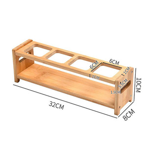 Estante de madera para especias de cocina con 4 orificios para botellas de aceite, estante de almacenamiento de condimentos para encimera de cocina, estante para especias - Product Image 4