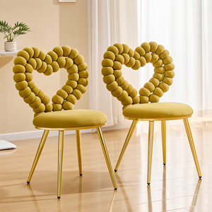 Heart Bubble Tufted Accent <b>Chair</b> <b>Yellow</b> Plush Velvet Shiny Gold Metal Frame Modern Seating for Home - Product Image 1