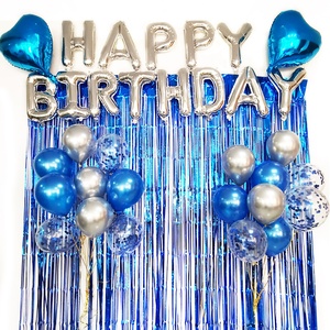 Suministros de Decoración para Fiestas de Cumpleaños, Globo de Látex Azul Plateado, Globo de Confeti Azul y Juego de Globos de Corazón de Papel Metálico de Feliz Cumpleaños - Product Image 5