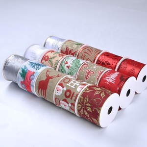 Op Maat Gemaakt Rood Linnen Bedraad Rand Lint 100% Polyester Enkelzijdig Bedrukt Kersthertenboomcracker Voor Decoratieve Verpakking - Product Image 2